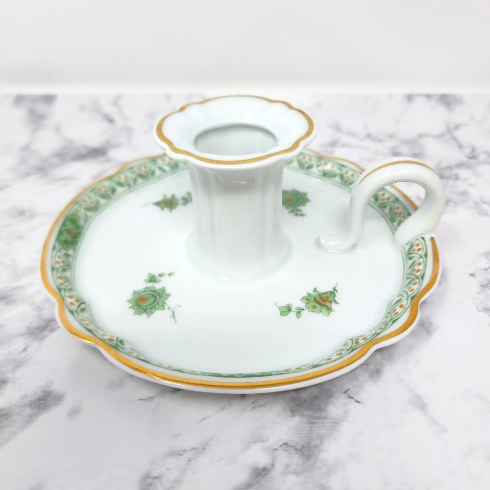 Vintage Haviland Limoges Elegant White and Green Candlestick Holder